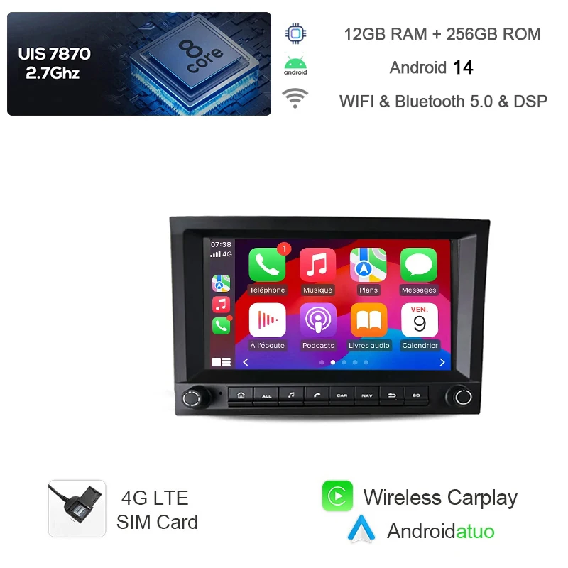 Carplay Android 14 Auto Multimedia Player 12 GB GPS Navigation Bluetooth Radio Für Porsche 911 996 986 Boxster Carrera 1998-2006