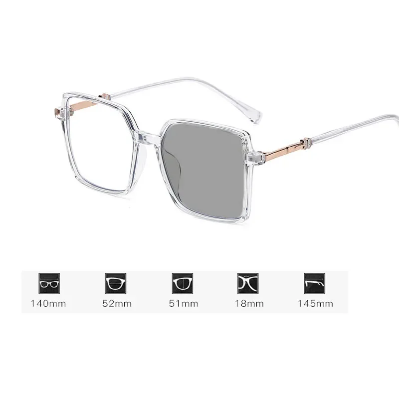 สแควร์ Blue Light Blocking Photochromic สายตาสั้นขนาดใหญ่กรอบเปลี่ยนสีใกล้สายตาแว่นตาแว่นตาป้องกันดวงตา