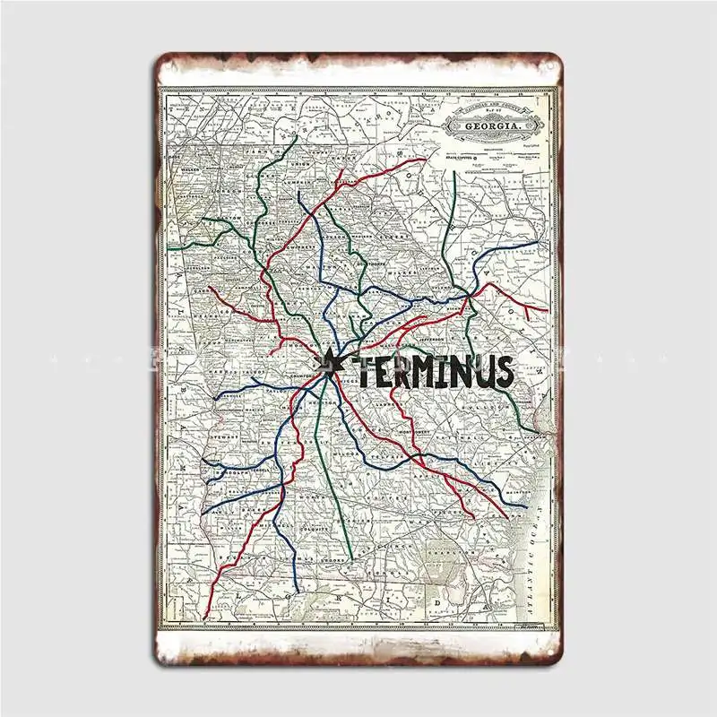 The Walking Dead Terminus Map Poster Metal Plaque Club Home Club Bar Vintage Painting Décor Tin Sign Poster