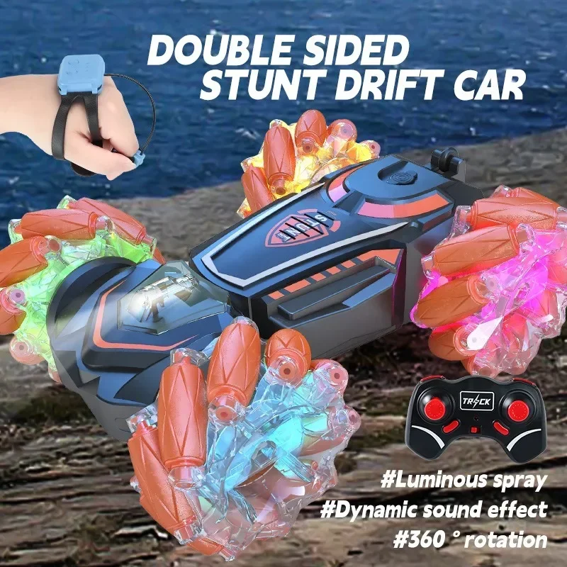 Double Sided Remote Control Vehicle 4WD Off-road Twist Stunt Watch Gesture Induction Drift Spray Remote Control Vehicle