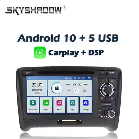 Carplay DSP IPS PX6 Android 10.0 4GB + 64GB ROM Car DVD Player GPS map Bluetooth 5.0 RDS Radio wifi MIC For Audi TT 2006 - 2015