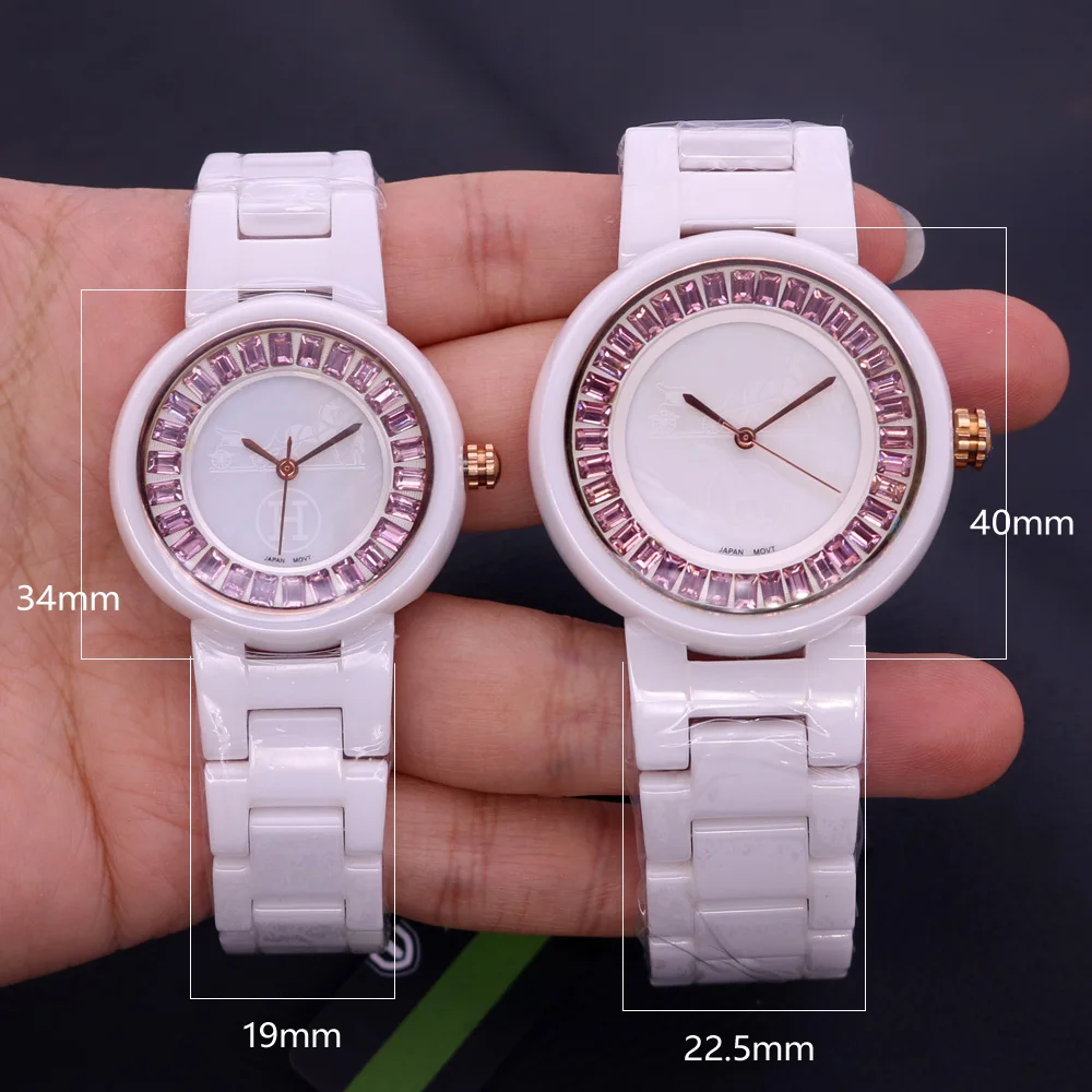 SALE!!! Discount Ceramic Watch Rhinestones Lady Men\'s Women\'s Watch Japan Mov\'t Hours Metal Bracelet Girl\'s Gift