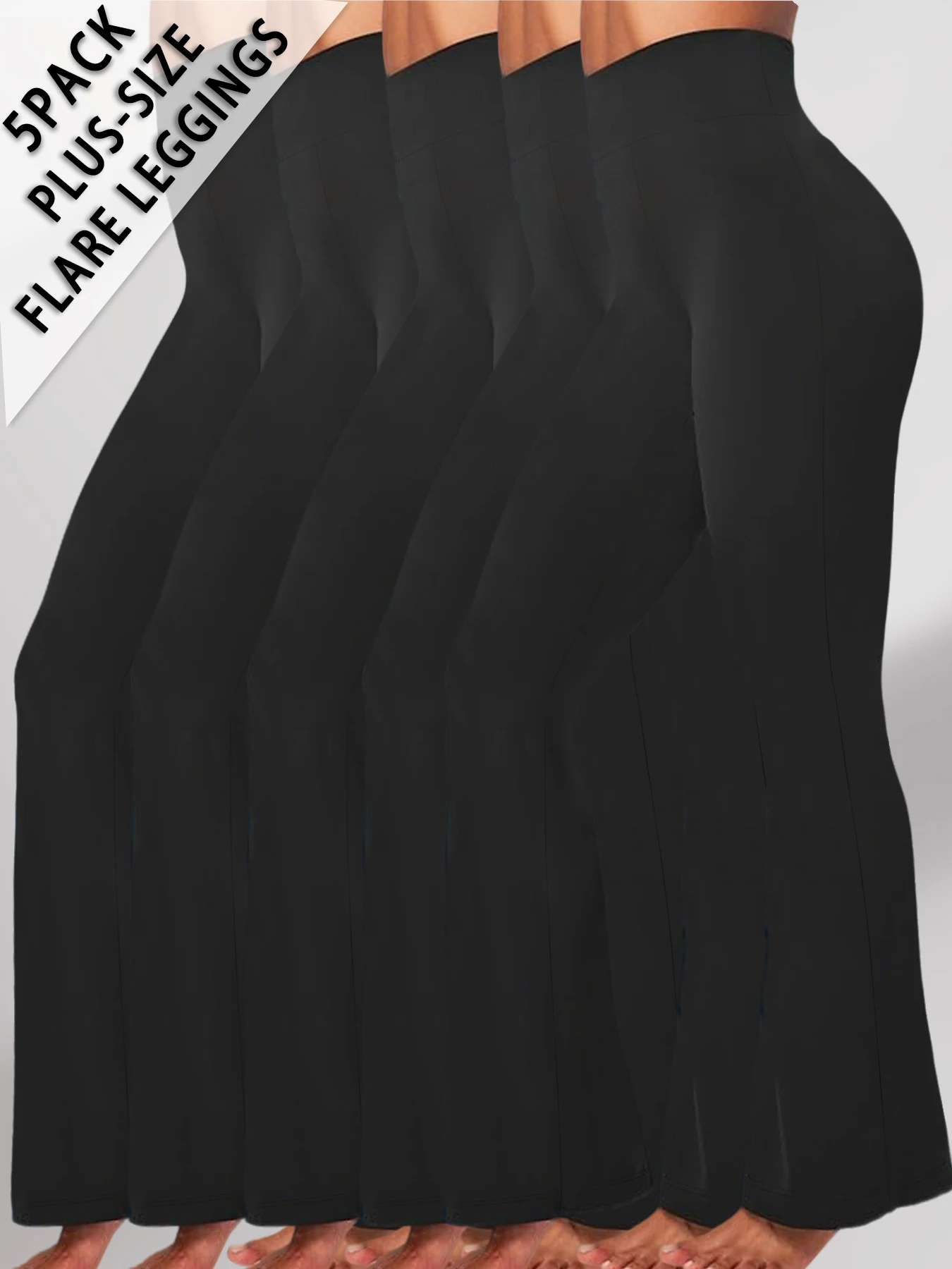 

5 Pack Plus Size Elegant women's high-waisted flared pants for yoga workout. Suitable for women leggings to use for leisure.