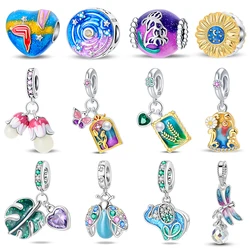 Trendy 100% Sterling Silver Flower Charms Fit Original Pandora Bracelet 925 Silver Butterfly Dragonfly Pendant Fine Jewelry Gift