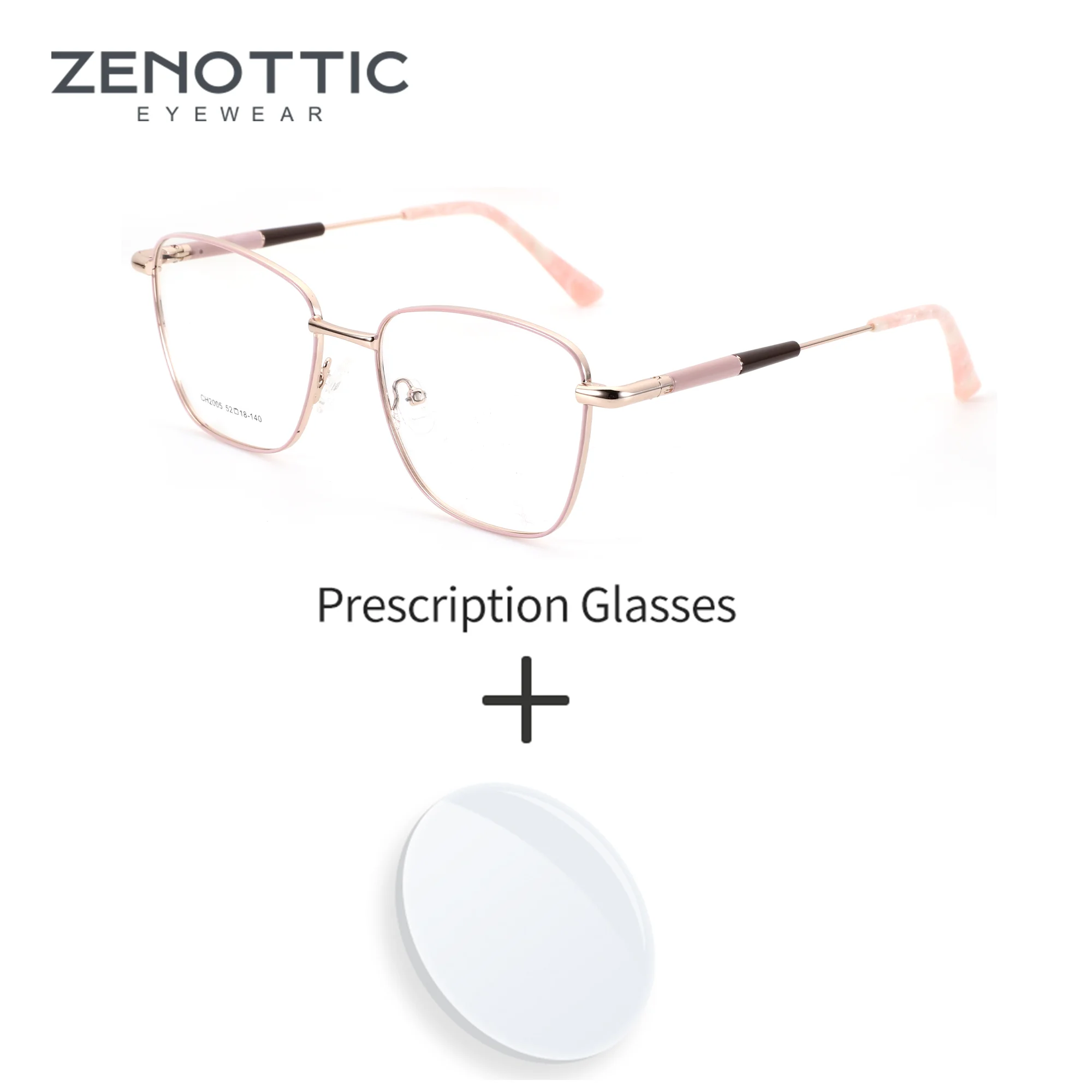 

ZENOTTIC M Size Fashion Square Metal Prescription Glasses For Women Optical Eyeglasses for Anti Blue Light Myopia Photochromic