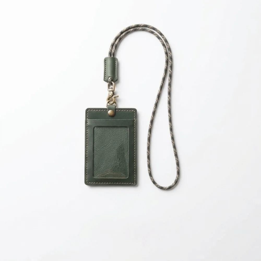 Vintage Waxed Leather ID Badge Holder Premium Leather Protective Sleeve Neck Lanyard Card Pouch Distressed Leather Snug Fit