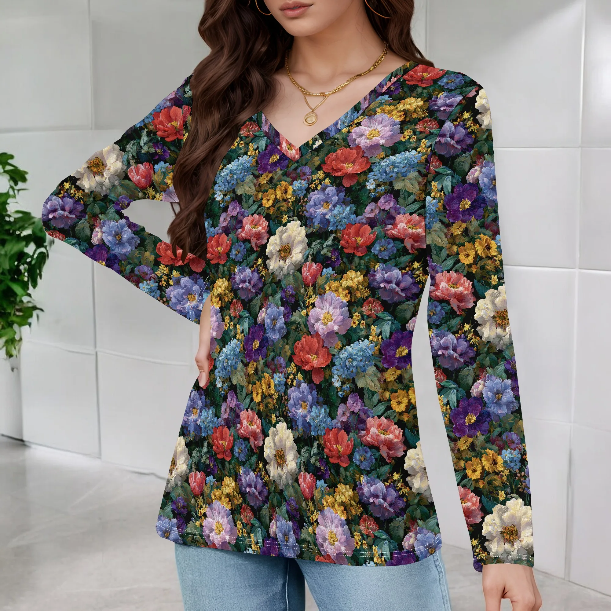 Camicetta da donna con maniche 3 a 4 maniche lunghe, tunica casual da lavoro, top con scollo a V, camicie casual eleganti e testurizzate