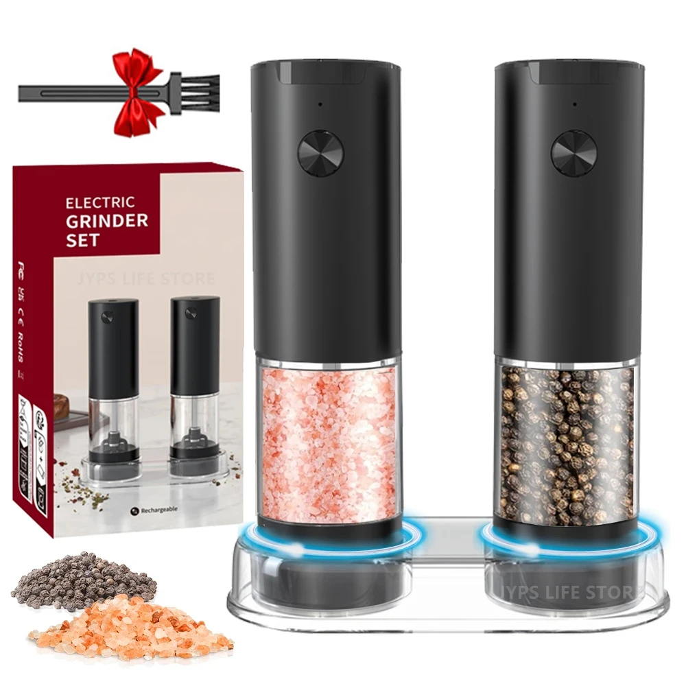 Electric Salt And Pepper Grinder Automatic Salt Pepper Grinder Adjustable Coarseness Spice Mill With LED Light Kitchen Tool Gift