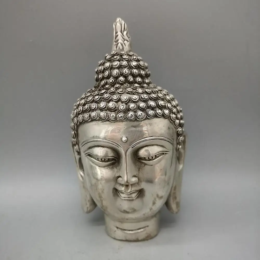 bronze silvering engraving a buddism Sakyamuni tathagata buddha head statue