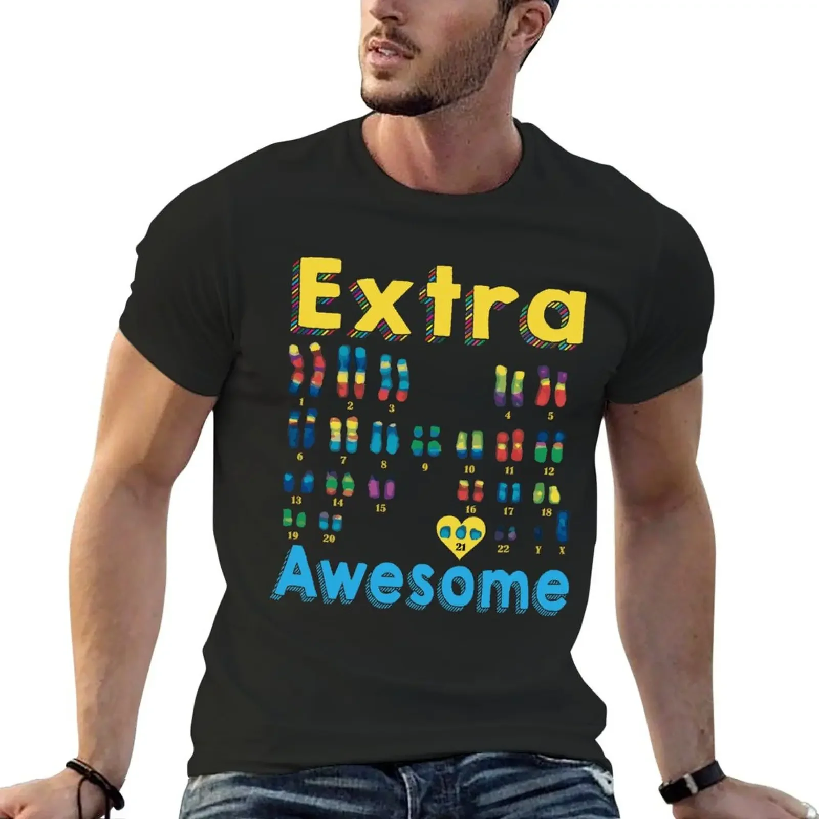 

Extra Awesome XY Boy Trisomy 21 World Down Syndrome T-Shirt basketball graphic tees vintage t shirts T-shirts for men cotton