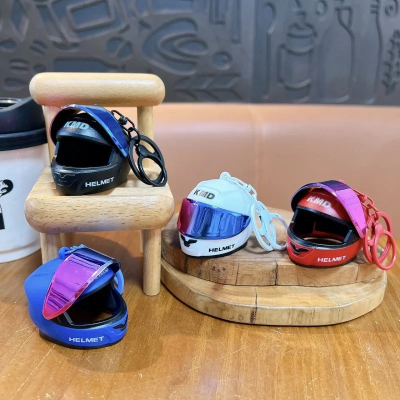 Creative Color‑Shifting Motorcycle Helmet Keychain, Luminous Fidget Pendant, Couple Bag Charm, Moto Key Accessory