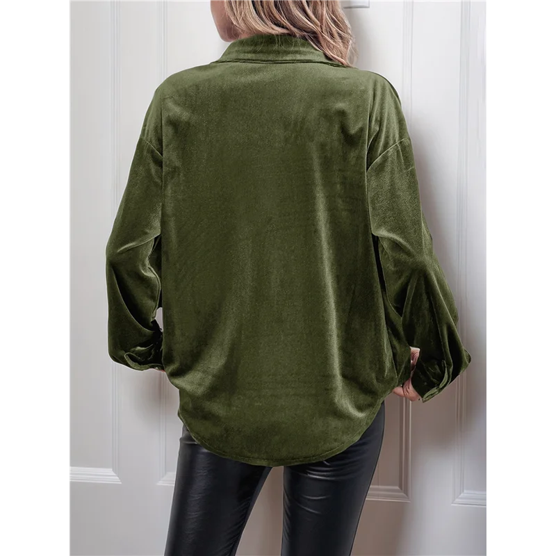 

AG-Women's Winter Long Sleeve Velvet Cardigan Button Casual Tops Shirt Ladies Tops