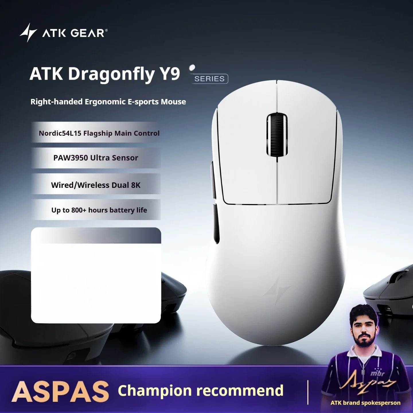 

ATK Dragonfly Y9 PRO MAX Ultimate Mouse Wireless/Wired PAW3395/3950 Ultra Ergonomics 55g Lightweight Dual 8K Game E-sports Mouse