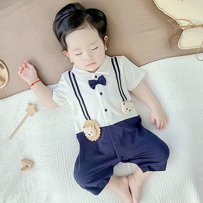 Baby birthday dress, fake suspenders, one-piece harem, male and female baby, baby 100-day-old clothes, summer new style