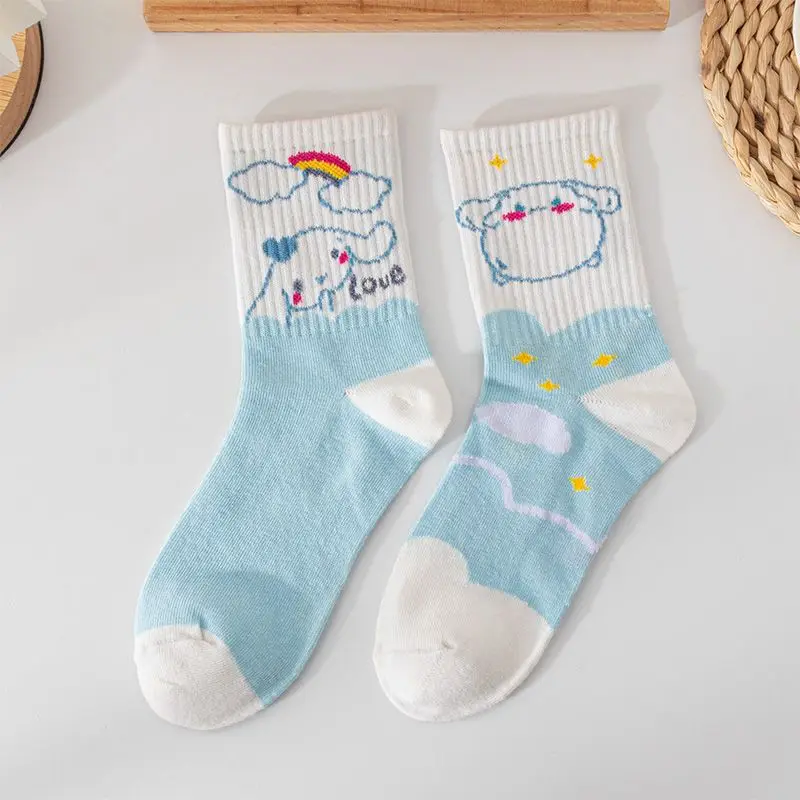 5 Pairs Cartoon Kawaii Cinnamoroll Kids Socks Anime Sanrio Tube Socks Student Socks Girls Socks Set Cotton Birthday Gift