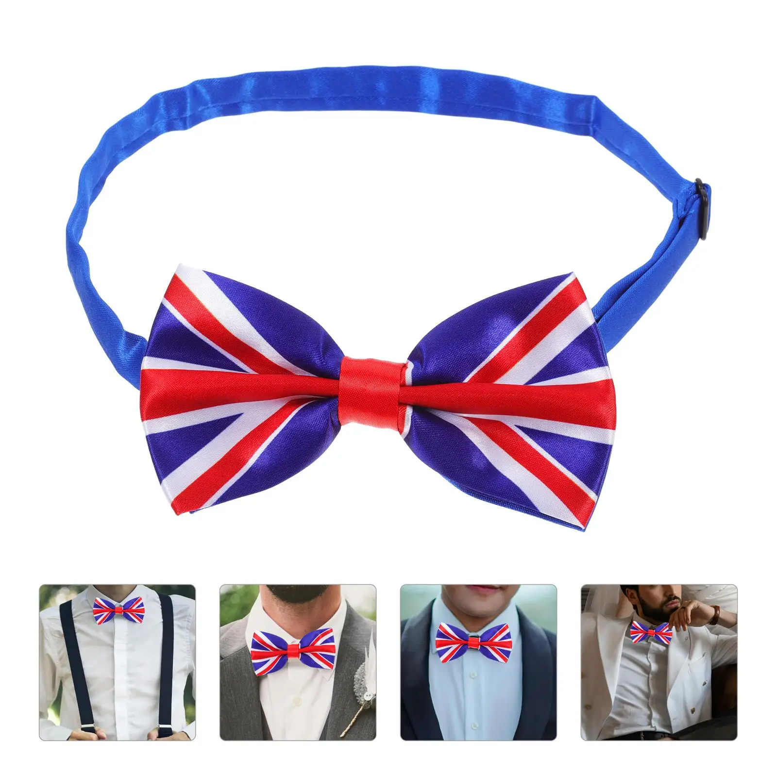 Union Jack Decor เสื้อผ้าสําหรับผู้ชายรักชาติ Bowknot Flag UK พิมพ์ Cravat จัดเลี้ยง