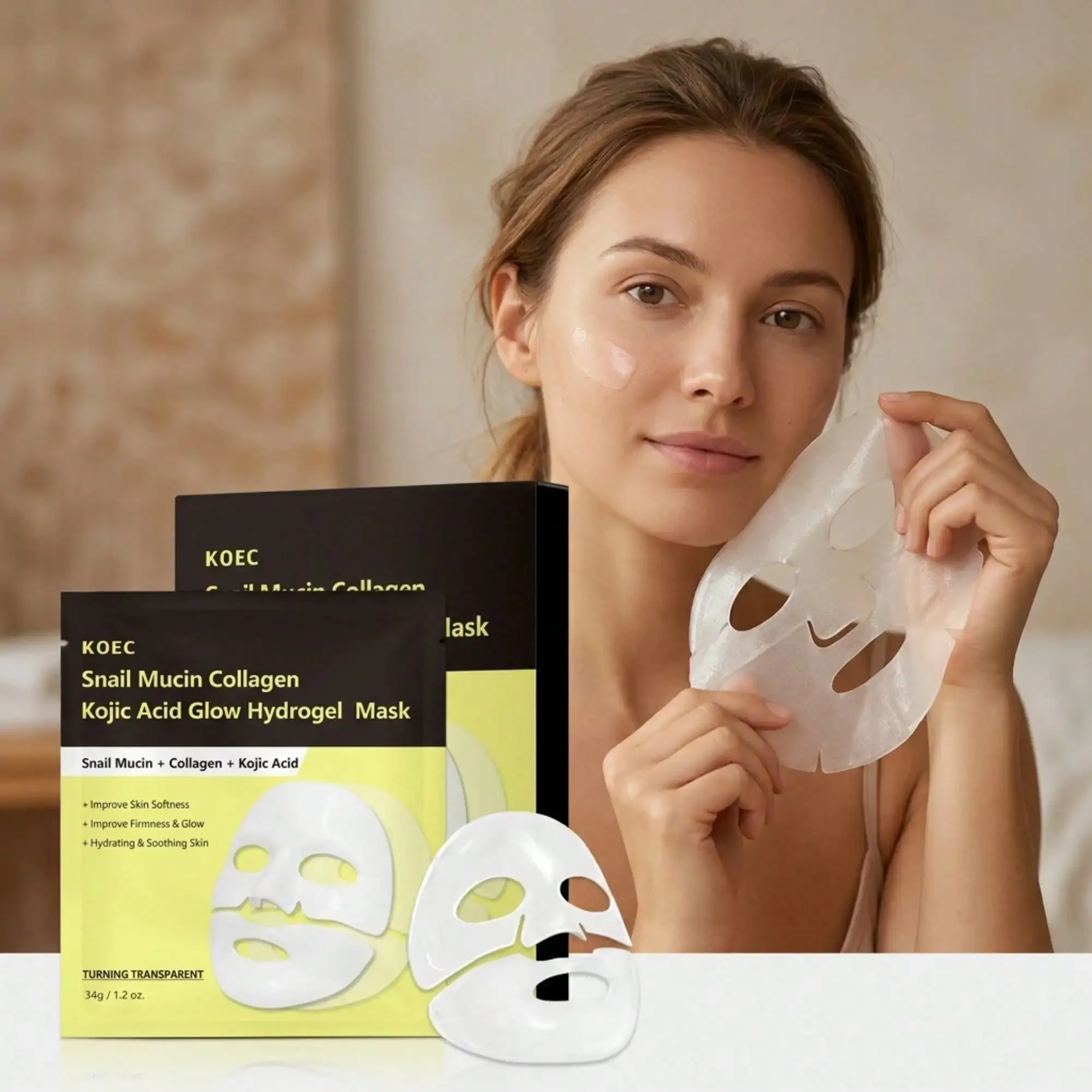 Snail Mucin Glass Glow Hydrogel Face Masks,Moisturizing Brightening Firming Facial Sheet Mask, Overnight Hydrating Skin Care, Portable Travel Skincare, Universal For All Skin Types, Holiday Gift Choice, Korean Beauty Mask,34g/1.19oz,3ea