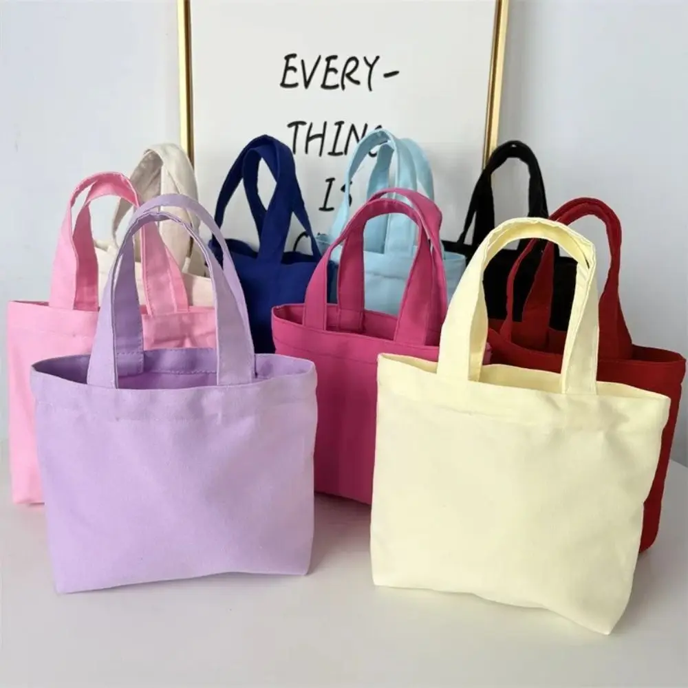 Lightweight Cotton Canvas Handbag Handheld Washable Tote Bag Mini Reusable Shoulder Handbag Daily
