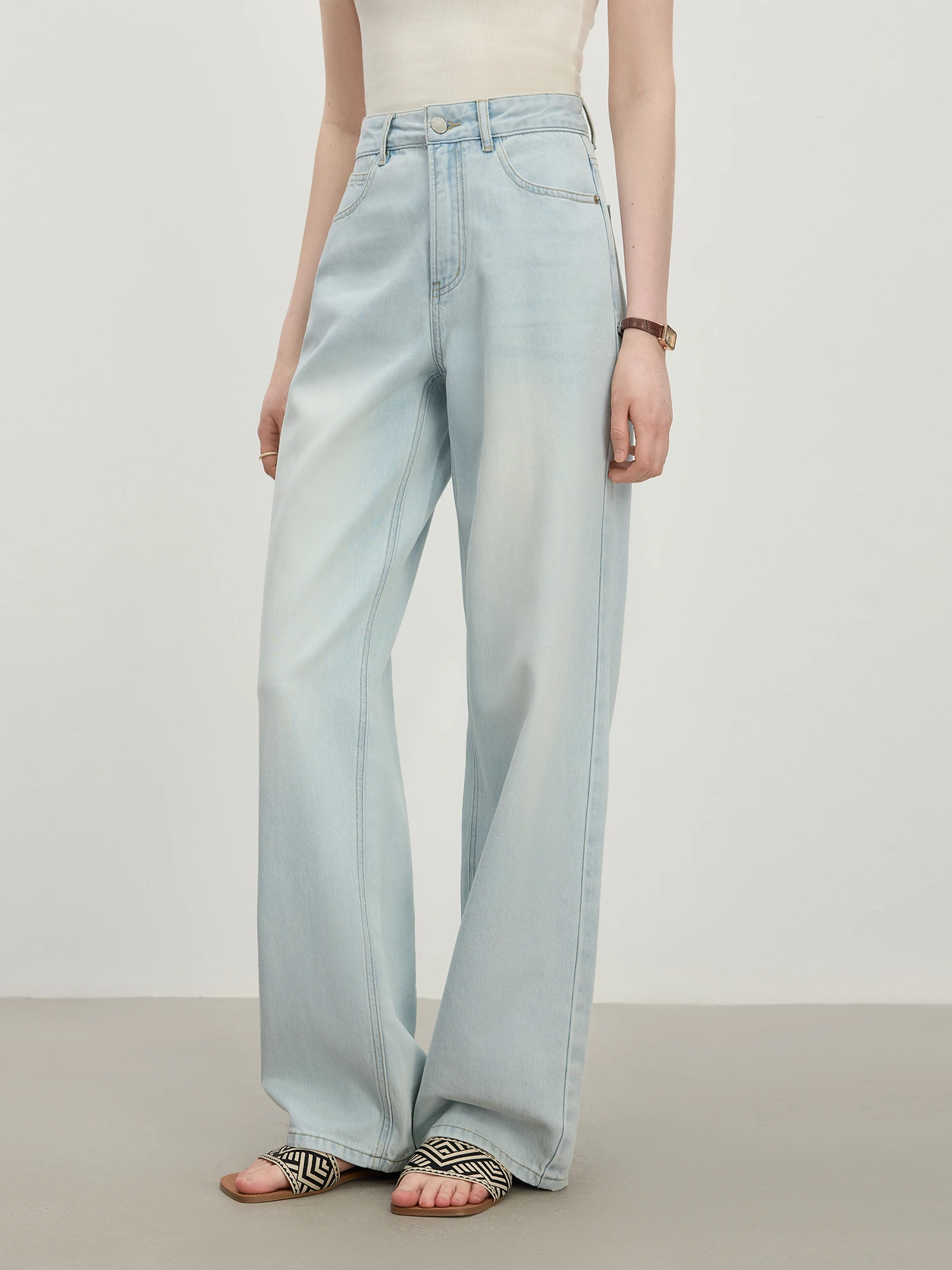 FSLE Minimalism Straight High Waist Jeans for Women 2025 New Arrival Summer Thin Versatile Fashion Chic Casual Pants 25FS12332