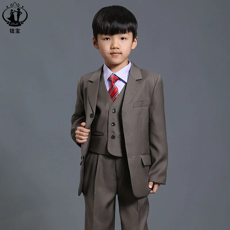 Spring Autumn Formal Suits for Boys Set Children Party Host Wedding Costume Blazer Vest Pants 3Pcs Wholesale Clothing