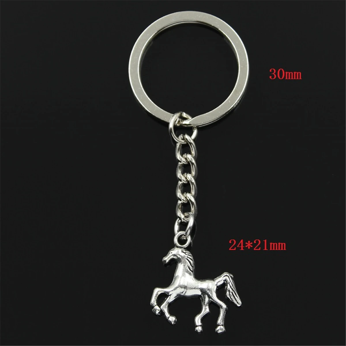 New Fashion Men 30mm Car Keychain DIY Metal Holder Chain Vintage Horse Steed 24x21mm Silver Color Pendant Gift