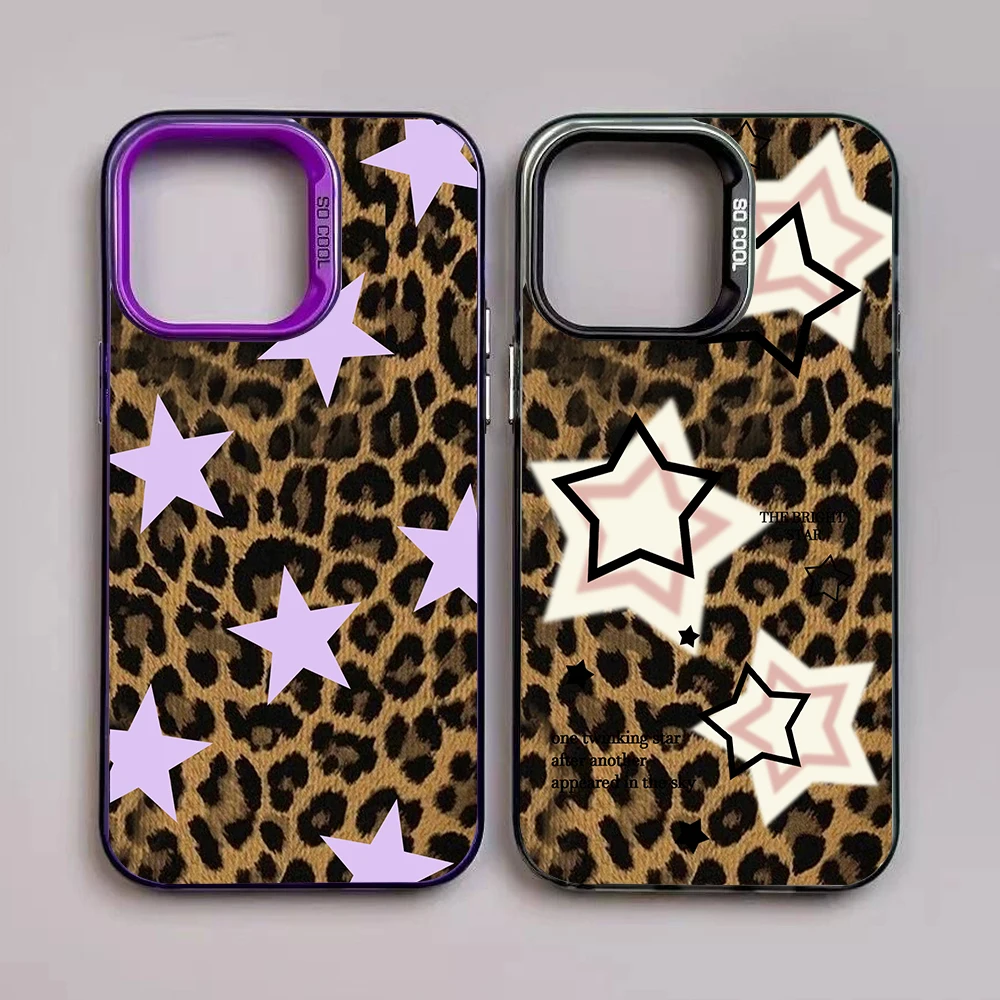 Funda de teléfono con armadura anticaída de leopardo marrón para IPhone, 15 Pro Max, 15, 14, 13, 12, 11 Pro Max Plus, INS, Funda coreana Linda Y2K Star