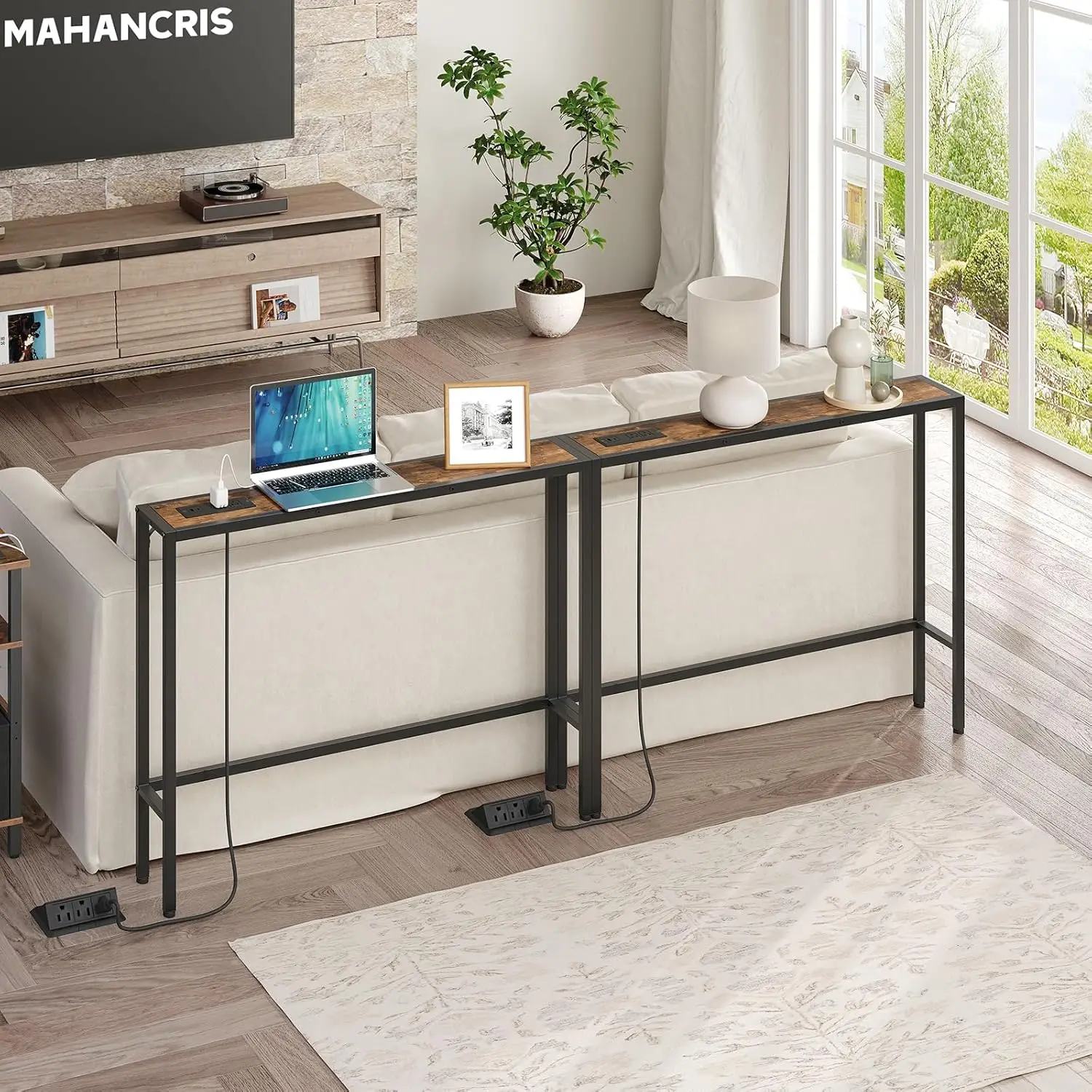 

2 Pack Narrow Console Sofa Table with Charging Station, Skinny Behind Couch Table, 39.4"L x 5.9"W x 31.5"H, Long Entryway Tables