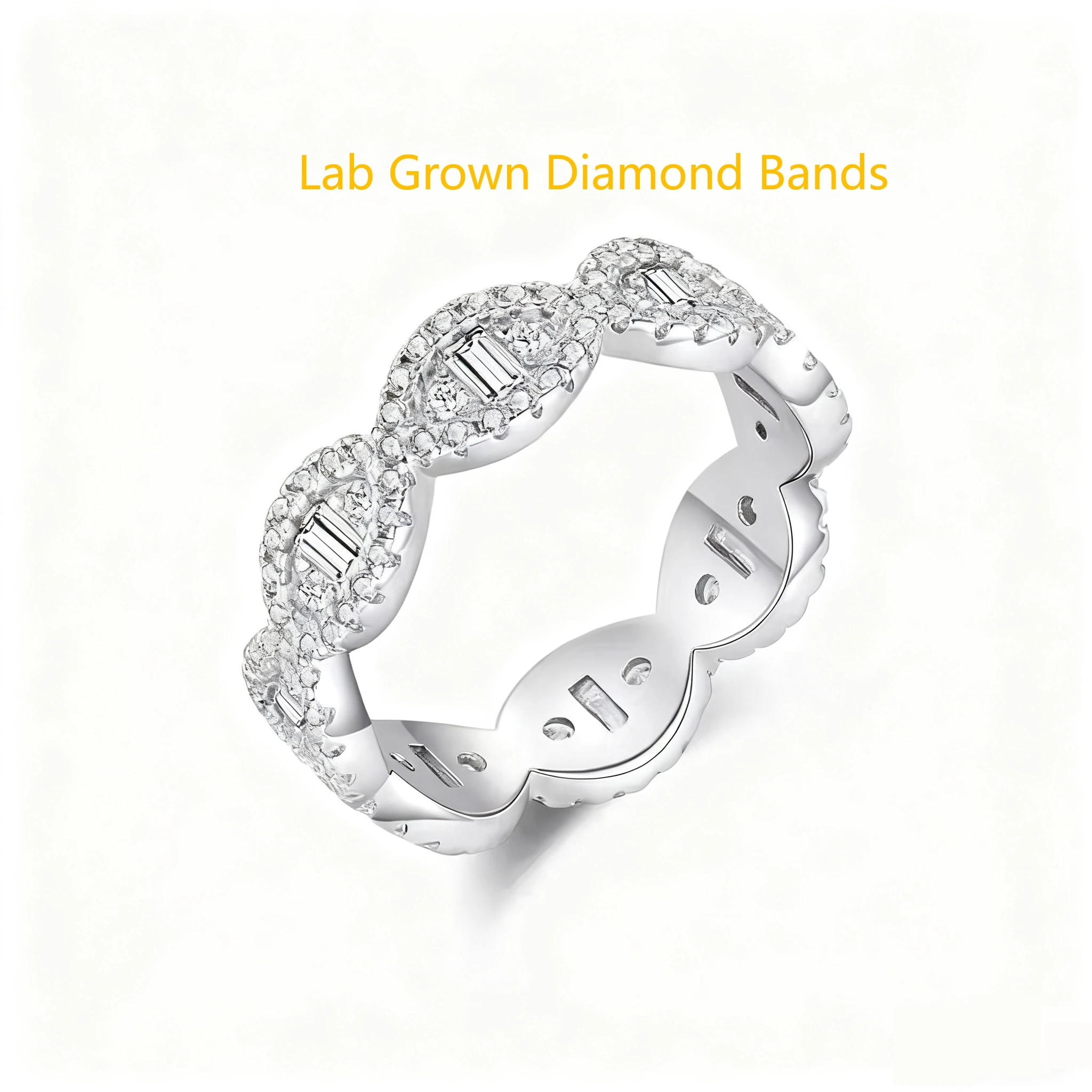 Platinum 950 Women's Anniversary Gift Lab Grown Round & Baguettes Diamond 2CTW Fashion Ring For Lady High Quality Jewelry