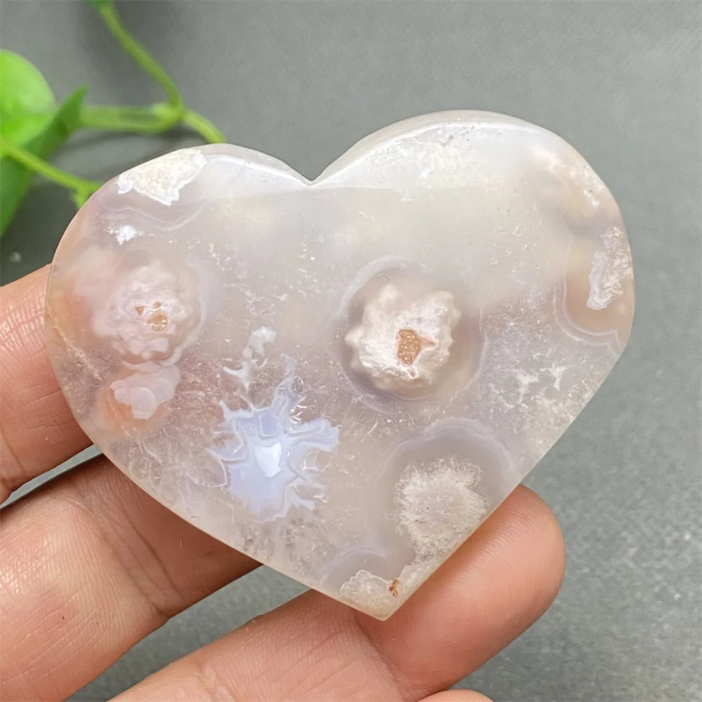 

Natural Mineral Cherry Blossom Agate Hheart Shape Hand Polished Heart Home Decoration