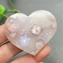 Natural Mineral Cherry Blossom Agate Hheart Shape Hand Polished Heart Home Decoration