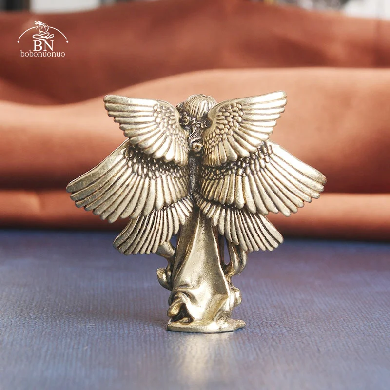 Copper Six winged angel God Love Cupid Statue Small Ornaments Brass Angel Figurines Desktop Decorations Home Decor Accessories