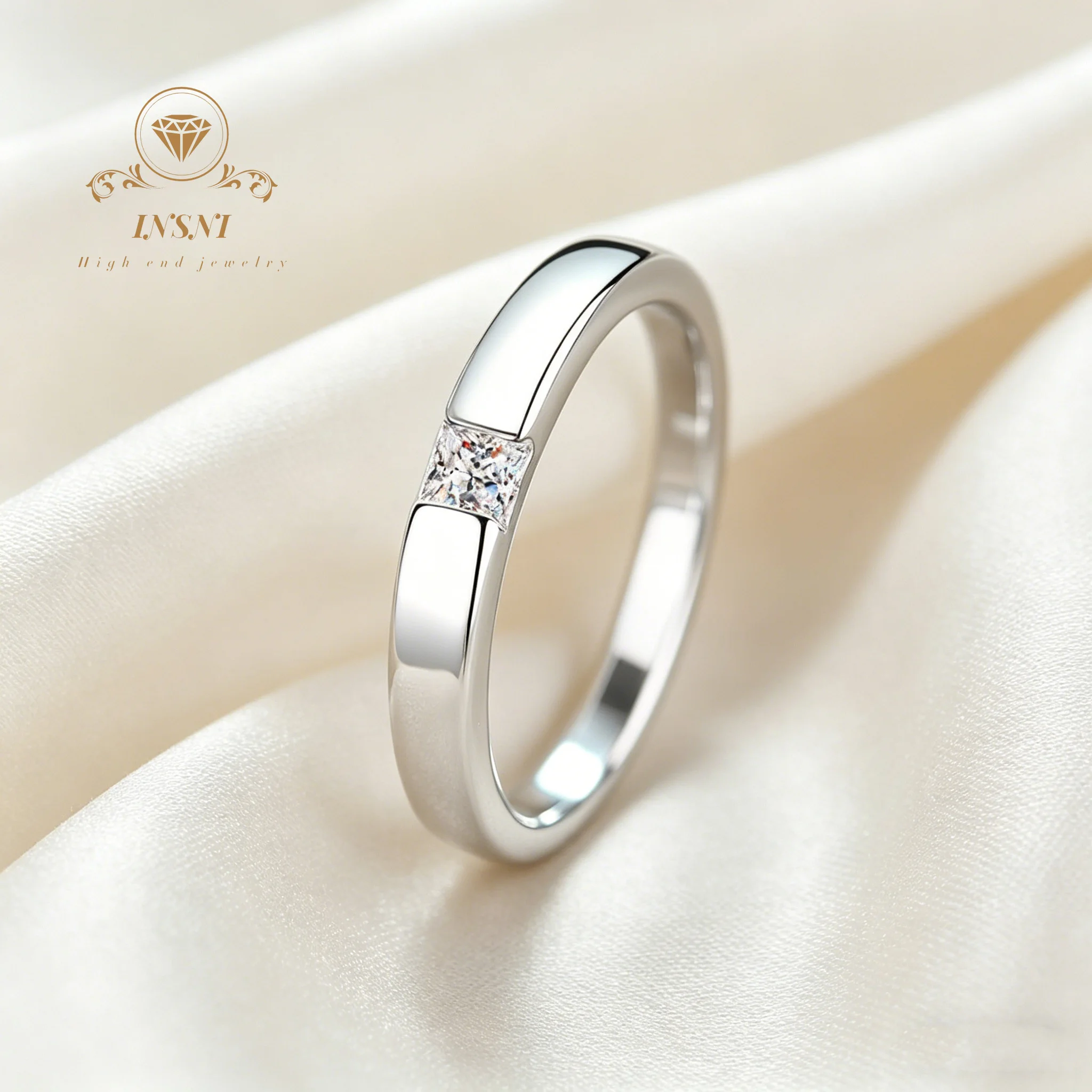 

0.3Ct Moissanite Princess Square Minimalist Row Ring S925 Silver Unisex Gift Affordable Light Luxury Jewelry Gift Wedding Ring