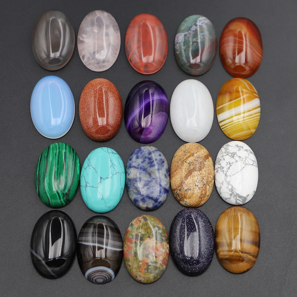 20MM*30MM Fashion Natural Stone Assorted Oval Shape Cab Cabochons Beads For Ornament Jewelry Accessories Making Wholesale 10Pcs