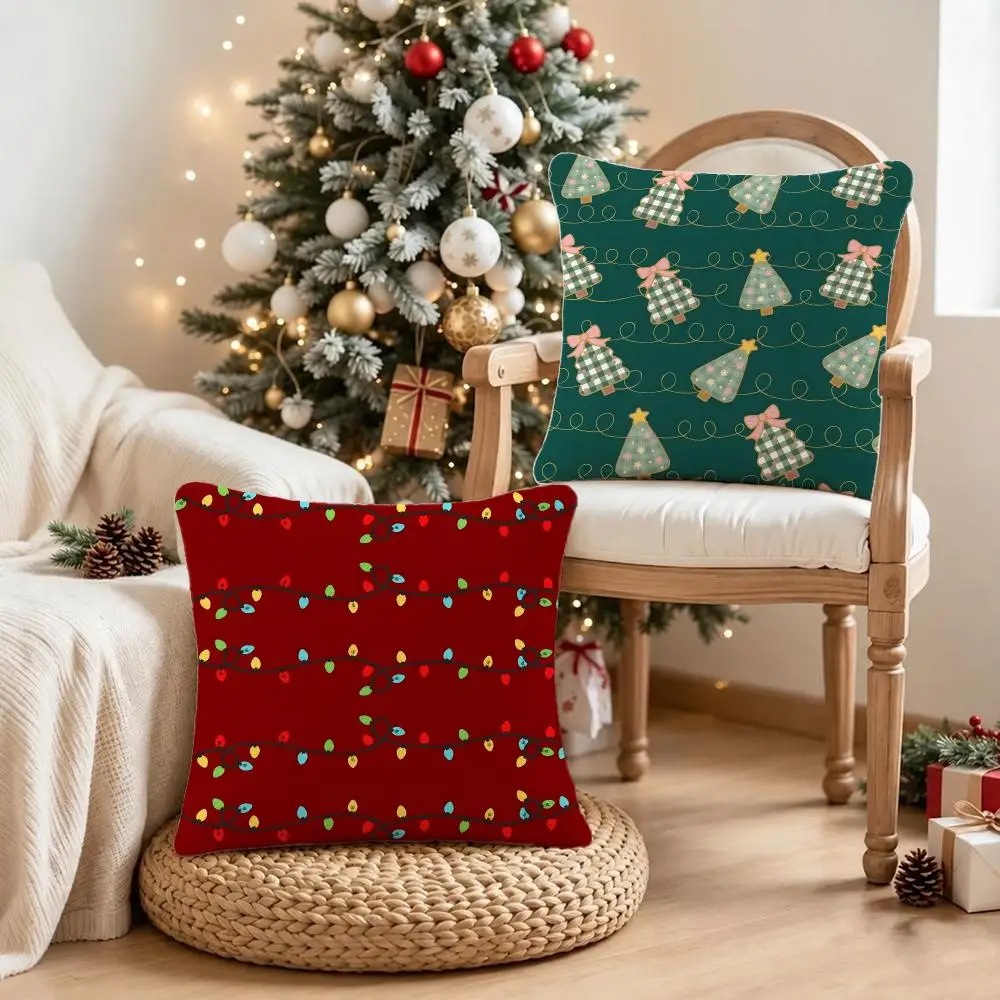 beautiful Christmas lights Cushion Cover Short Plush Pillowcase, Sofa Bedroom Home Decor, Ideal Holiday Gift