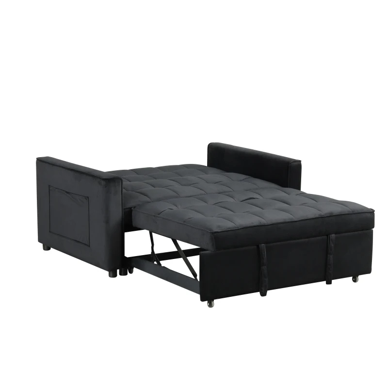 Maeve 53.5W Black Velvet Convertible Sleeper Loveseat مع معنقدة وجيب جانبي
