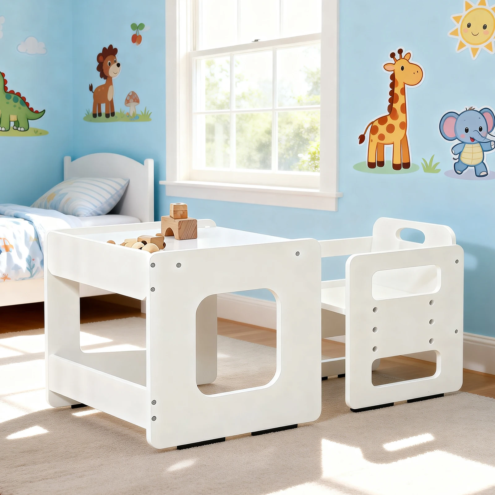 Conjunto de Mesa y Silla para Niños, Ajustable en Altura, de Madera, para Niños de 1 a 3 Años, para Jugar, Aprender, Leer y Comer