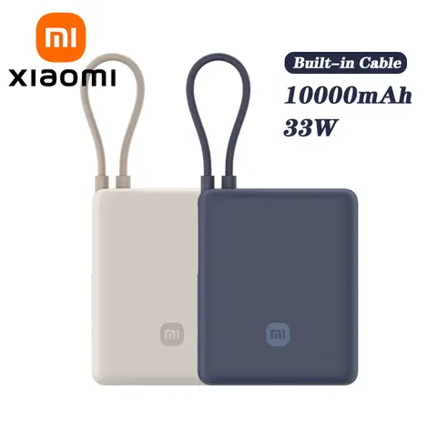 XIAOMI Power Bank 10000 mAh 33 W with Built‑in USB‑C Cable – 2‑Way Fast Charge,Portable Powerbank For Iphone 16 pro 15 14 17
