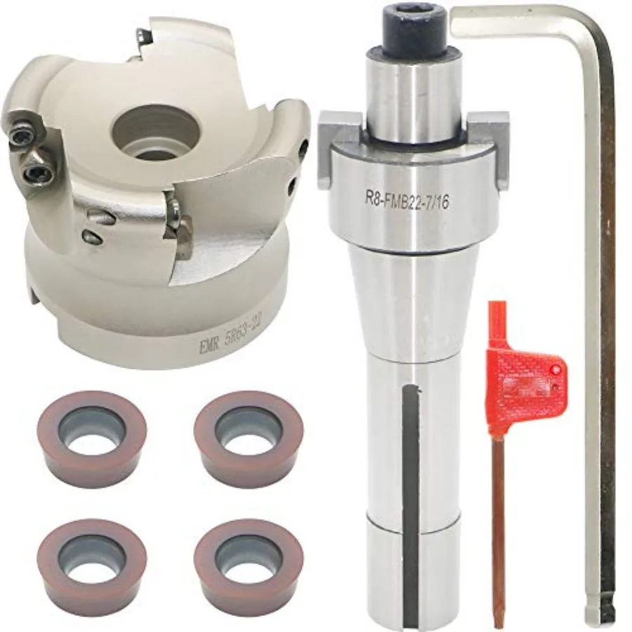 

2.5 Inch Face Milling Cutter Holder EMR 5R 63MM CNC end Milling Cutter + R8-FMB22 Shank Face Shell Mill Arbor + 4pcs RPMW1003 C