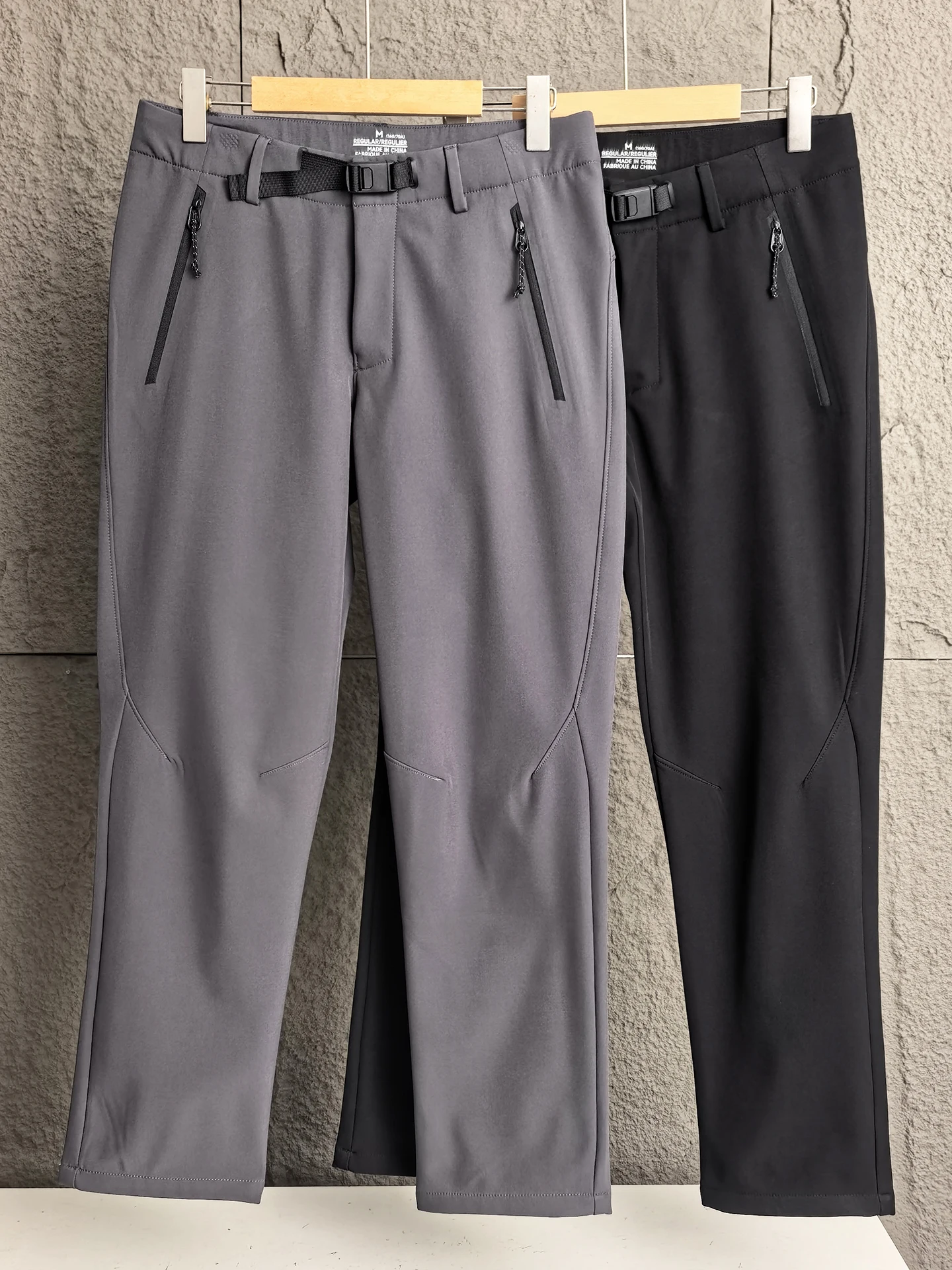 

Outdoor Casual Fce Lined Soft ell Pants with Bule Waist Belt Windproof Water Repellent Multi ket Straight Leg Trousers