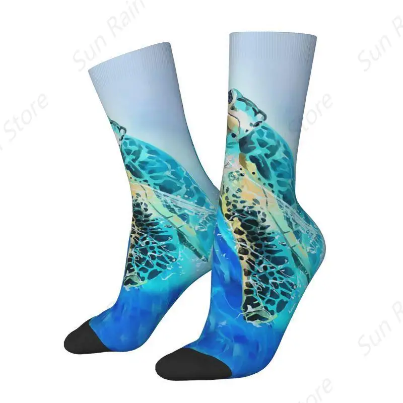 Cool Watercolor Sea Turtle Socks Women Men Warm 3D Printing Ocean Animal Sports Basketball Socks