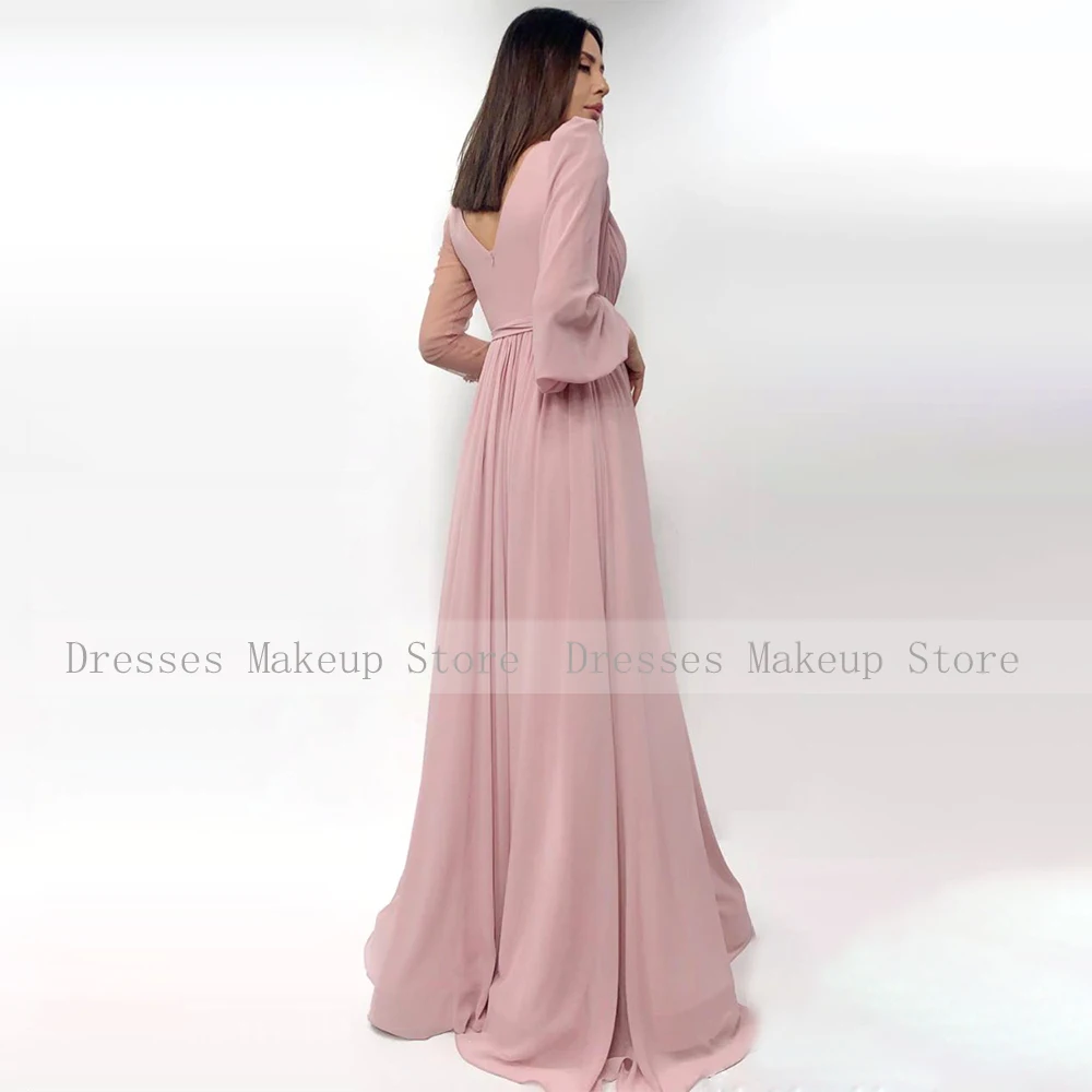 Lavender Evening Dress Long Sleeves 3D Flowers A Line  Gowns for Women Sash Scoop Side Slit Chiffon Elegant Prom Dresses