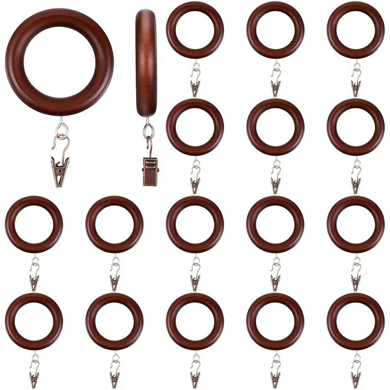 NEW HOT In Stock-Wooden Curtain Rings(16-Pack), 2.76-Inch Outer, 1.7-Inch Inner Diameter With Drapery Clips For 1 To 1.5 Inch Cu