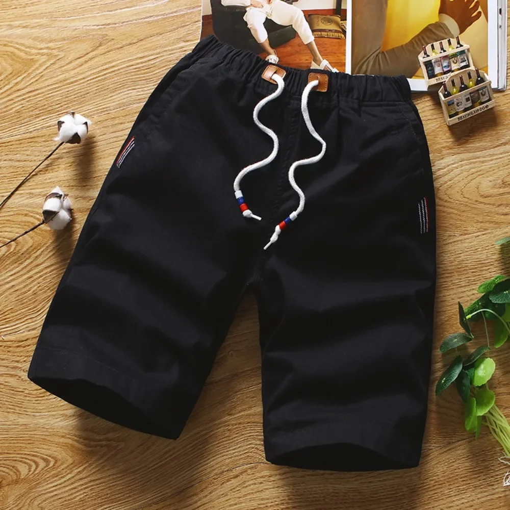 White Shorts Men Summer Cotton Knee Length Shorts Bermudas Korean Fashion