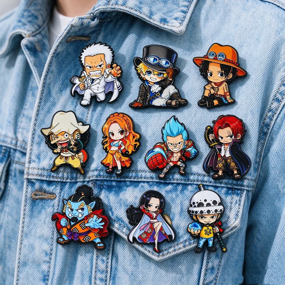 10Pcs One Piece Anime Q Character Enamel Pin Cartoon Metal Lapel Brooch Badge, Backpack Clothes Accessory Fans Collectible Gift