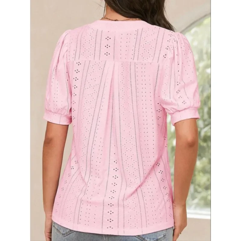 プラスサイズ 1XL-5XL 女性のファッショナブルな V ネック無地ブラウスレディースカジュアル快適な半袖シャツ