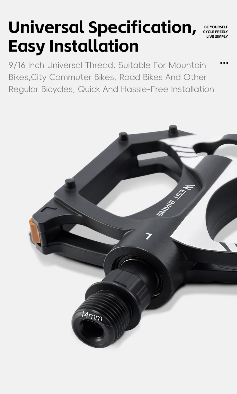 WEST BIKING Flache Fahrradpedale mit doppelten DU-Dichtungslagern, Nylon, ultraleicht, rutschfest, reflektierend, für MTB und Rennräder – Detail 10