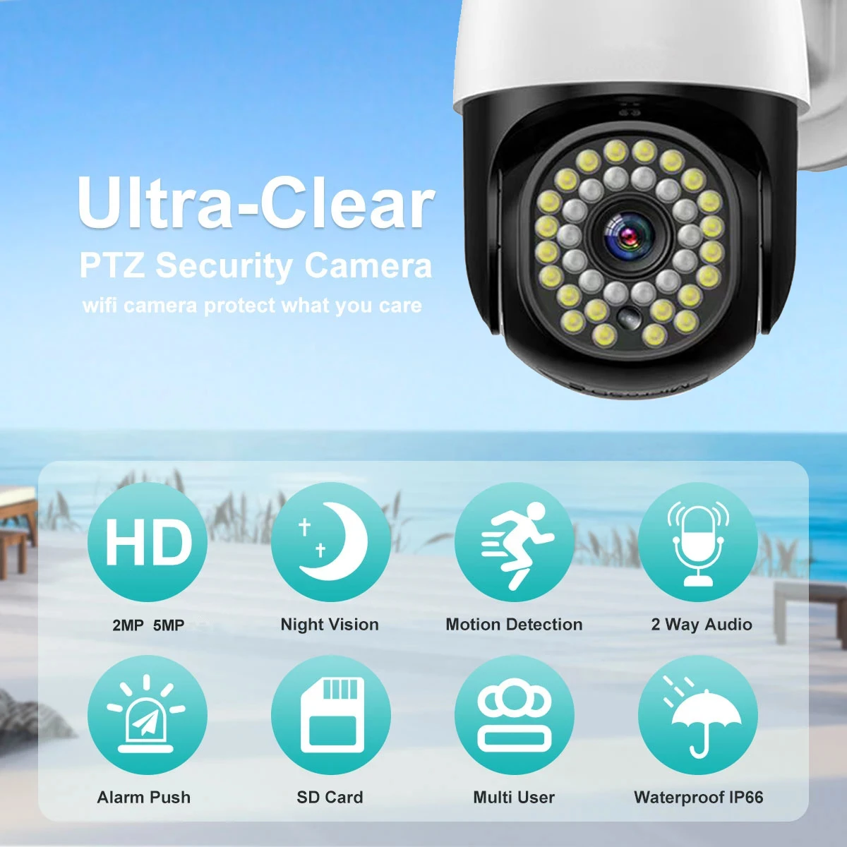 Yoosee-Caméra de surveillance extérieure PTZ IP WiFi HD 2MP/5MP, dispositif de sécurité sans fil, avec IA, détection humaine et suivi automatique