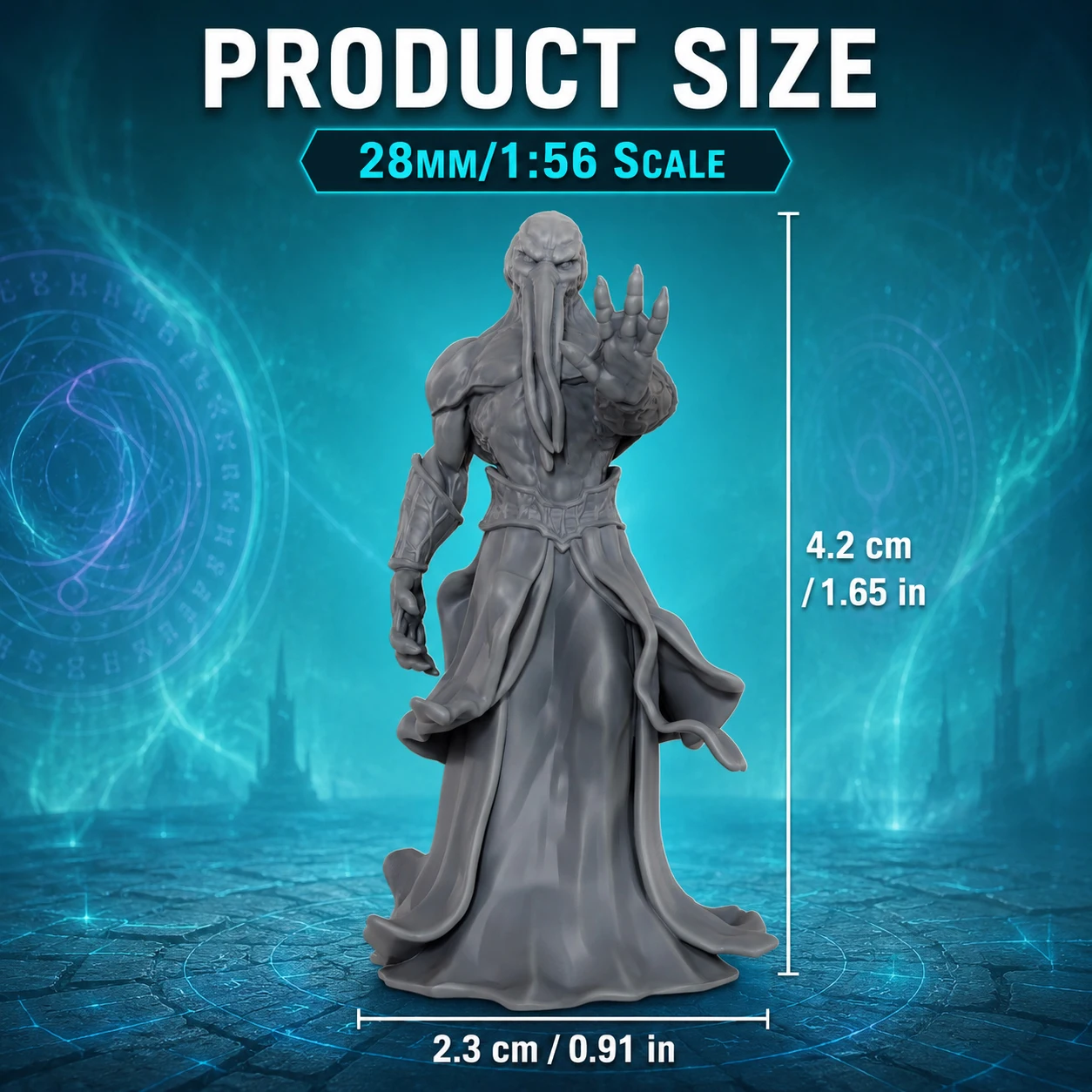 Fantasy Mind Flayer Miniature, 28mm 1:56 Scale, Tentacled Sorcerer Figure for TTRPG Games, Dioramas and Tabletop Display