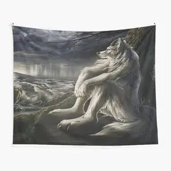 Emo White Wolf Sitting Sad Meme Tapestry Beautiful Decor Decoration Hanging Room Home Printed Art Bedroom asciugamano Living Yoga