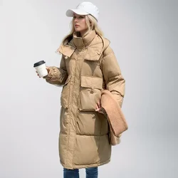 2024 New Winter Women Long Parkas Pockets Thick Warm Hooded Down Cotton Coat Female Loose Puffer Jackets Windproof Snow Overcoat